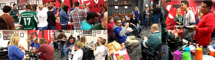 employees engaged over hearty homecooked chilis